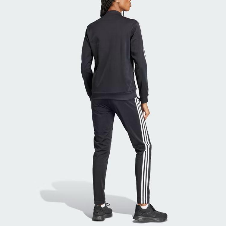 Adidas Essentials 3-Stripes Colorblock Long Sleeve Track Jacket and Pants Set Women Tracksuit Black IJ8781