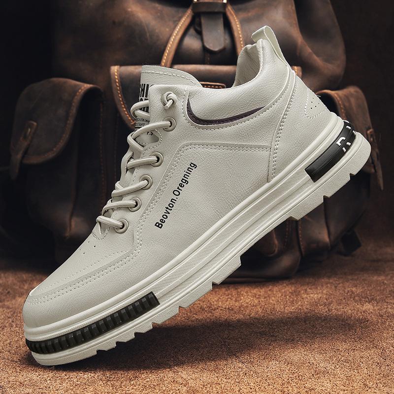 British shoes autumn and winter leather surface breathable locomotive leather boots tide high top casual board shoes