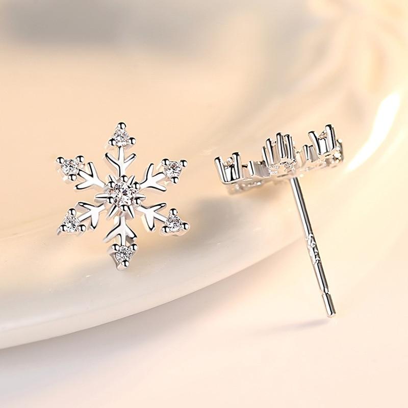 Cercei Dama Snowflake Christmas Earrings with Zirconia 925 Sterling Silver Includes Jewelry Box Silver