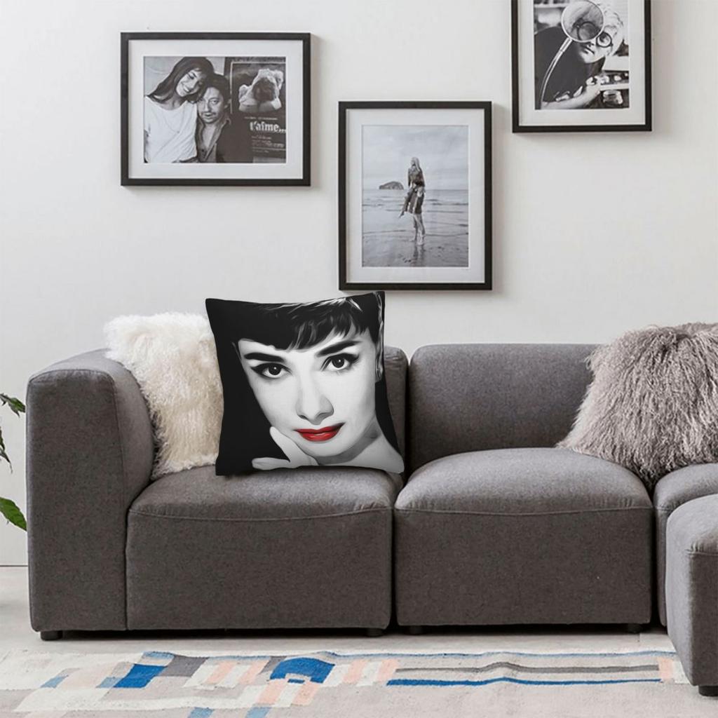 Audrey Hepburn Lips Square Pillowcase Polyester Linen Velvet Printed Zip Decor Pillow Case Sofa Cushion Cover 45X45