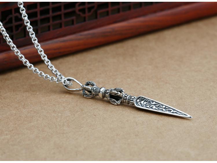 Retro S925 Sterling Silver Vajra Triangle Pendant for Men and Women