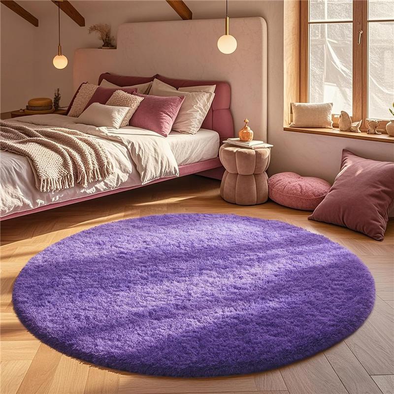 2x2m Round Rug for Bedroom, Super Fluffy Circle Rugs for Baby Nursery Furry Carpet for Children Kids Room, Cute Soft Shaggy Rug for Girls Home Decor