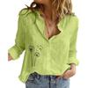 Women Fashion Lapel Collar Cardigan Shirt Thin Cotton Linen Top Casual Floral Print Blouses