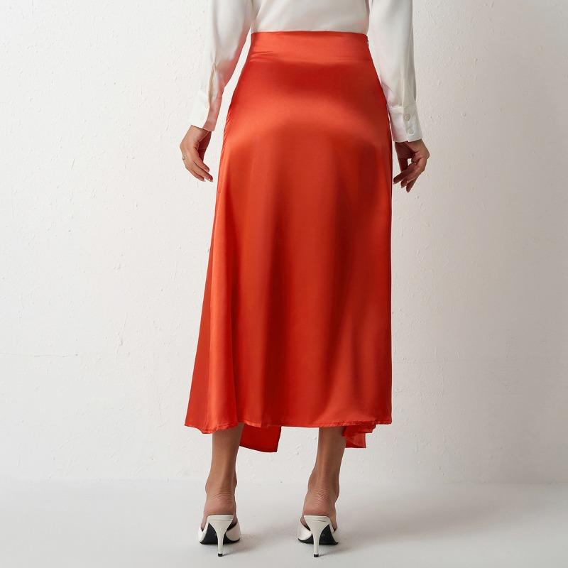 Women's High Waist Split Satin Skirt Zipper Fish Tail Wrap Hip Skirt
