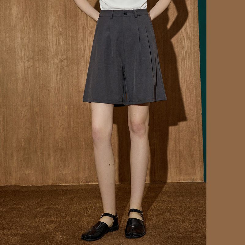 Coolhut2025 Summer French Retro Suit Shorts for Women, Ice Silk, Light and Thin, Casual and Loose Three-Quarter Pants