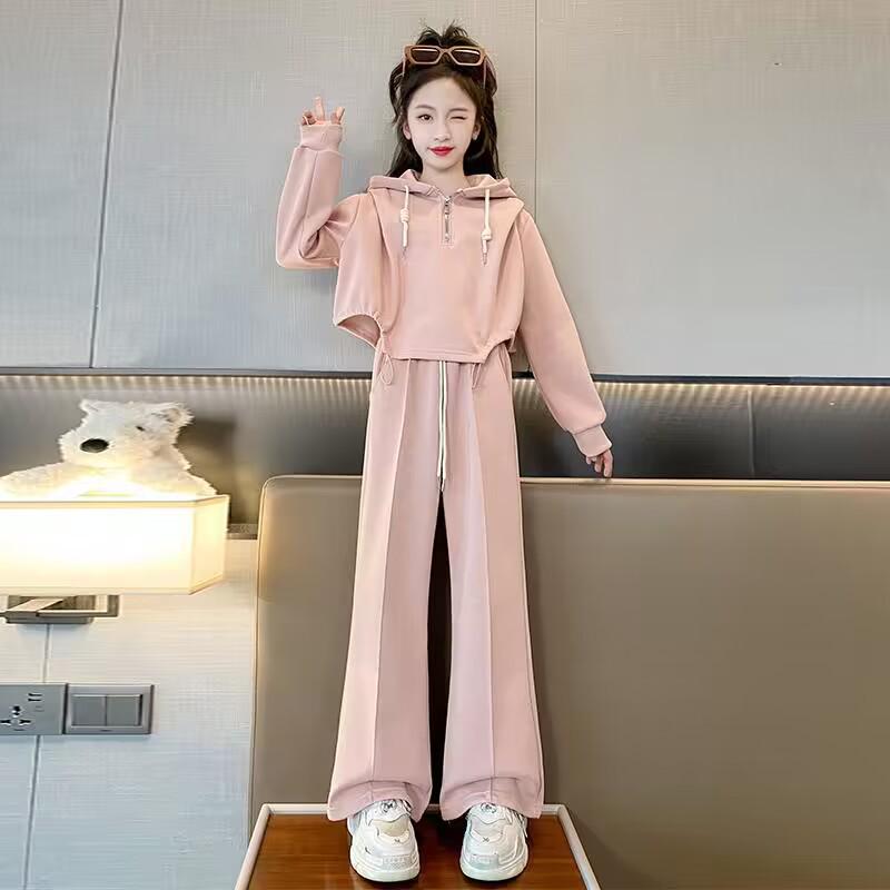 

Комплект для девочек: осенний худи в корейском стиле и брюки широкого кроя 160 cm розовый