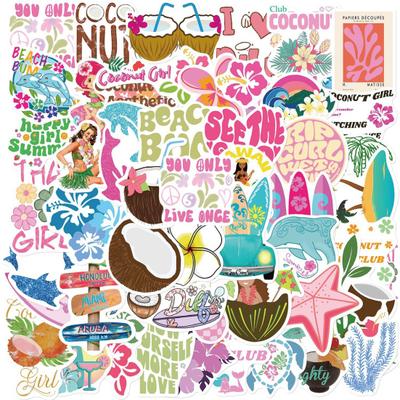 50 Teile/satz Kokos Mädchen Aufkleber Sommer Strand Urlaub Selbstklebende Wasserdichte PVC DIY Telefon Abdeckung Tasse Gepäck Skateboard Laptop Scrapbook graffiti