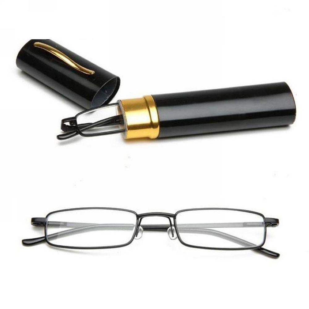 Unisex Reading Glasses with Pen Tube Case Portable Presbyopic Glasses Metal Case Spring Hinge Eyeglasses Vision Care +1.00~+4.00