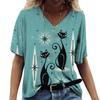 Summer V-neck 3D Cat Printed Top Fashionable Casual Short Sleeved Women's T-shirts