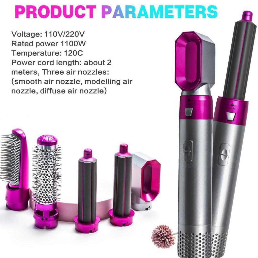 Five-in-One Brushless Negative Ion Hair Dryer & Styler: Comb, Straightener, Curler, Blow Comb