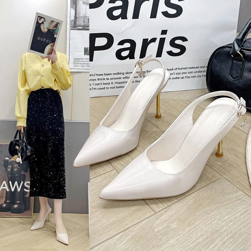 2025 summer Korean version of the new shallow middle heel bag head high heels commuting simple women's single shoes thin heel pointed sandals