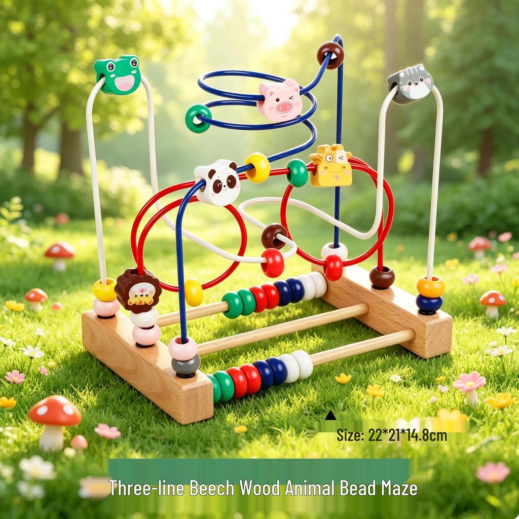 Wooden Stringing Beads for Toddlers 1-3: Animal & Fruit Blocks for Early Education & Hand-Eye Coordination