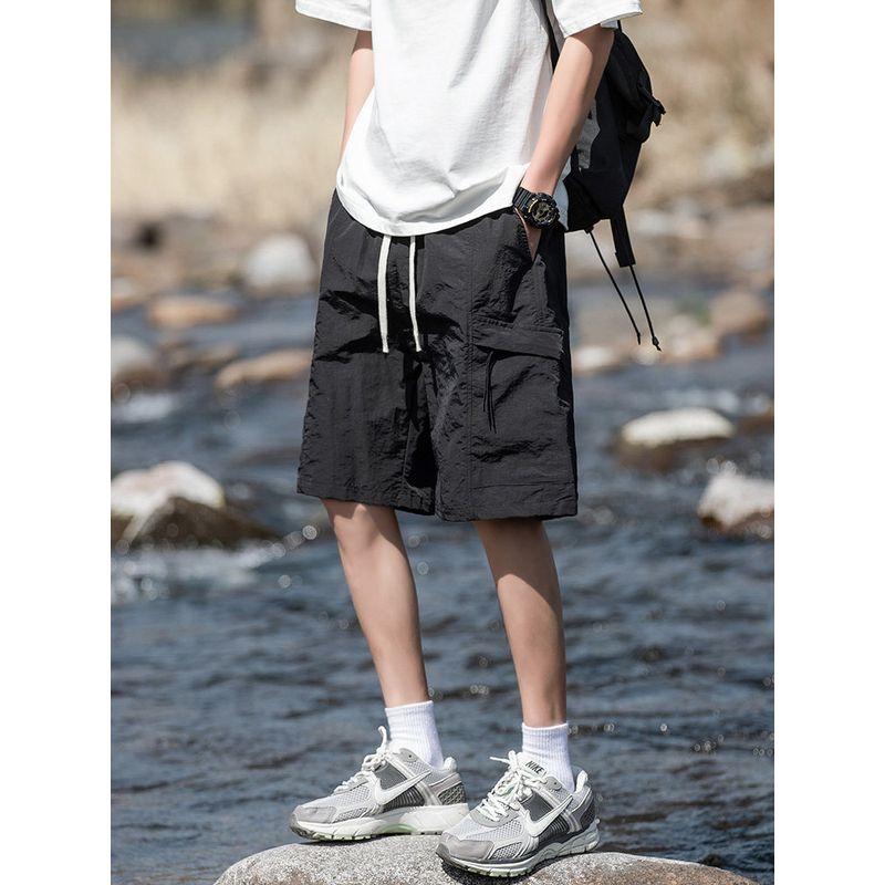 Wassup Trendy Army Green Workwear Shorts for Men, Summer Thin Outdoor Japanese-Style Straight-Leg Five-Point Sports Shorts