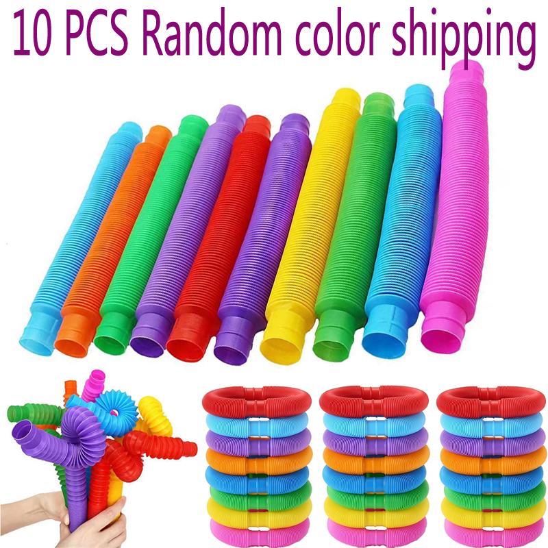 Colorful Pop Tube Rainbow Fidget Toy Telescopic Tube Stress Relief Toy Plastic Stretch Pipe  Plastic Sensory Decompression Toy