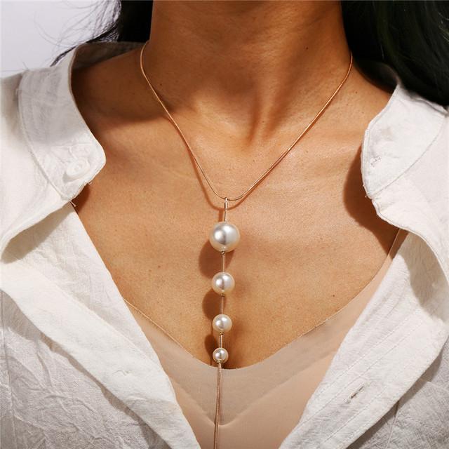 Fashion Chain Pearl Necklace for Women Baroque Pearl Metal Charm Pendant Necklaces Choker Snake Chain Jewelry Gold Silver Color