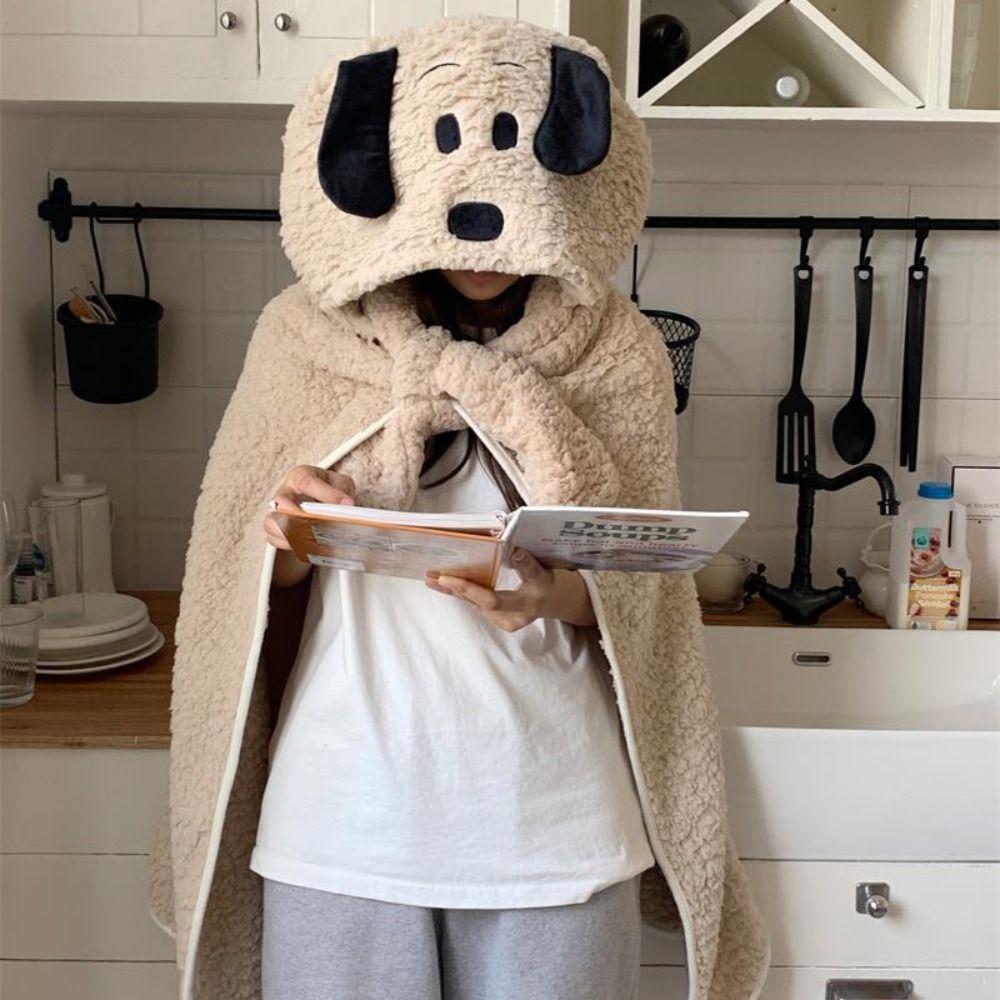 Kawaii Bear Hooded Blanket Fleece Material Blanket Shawl Ins Style Wearable Blanket Living Room