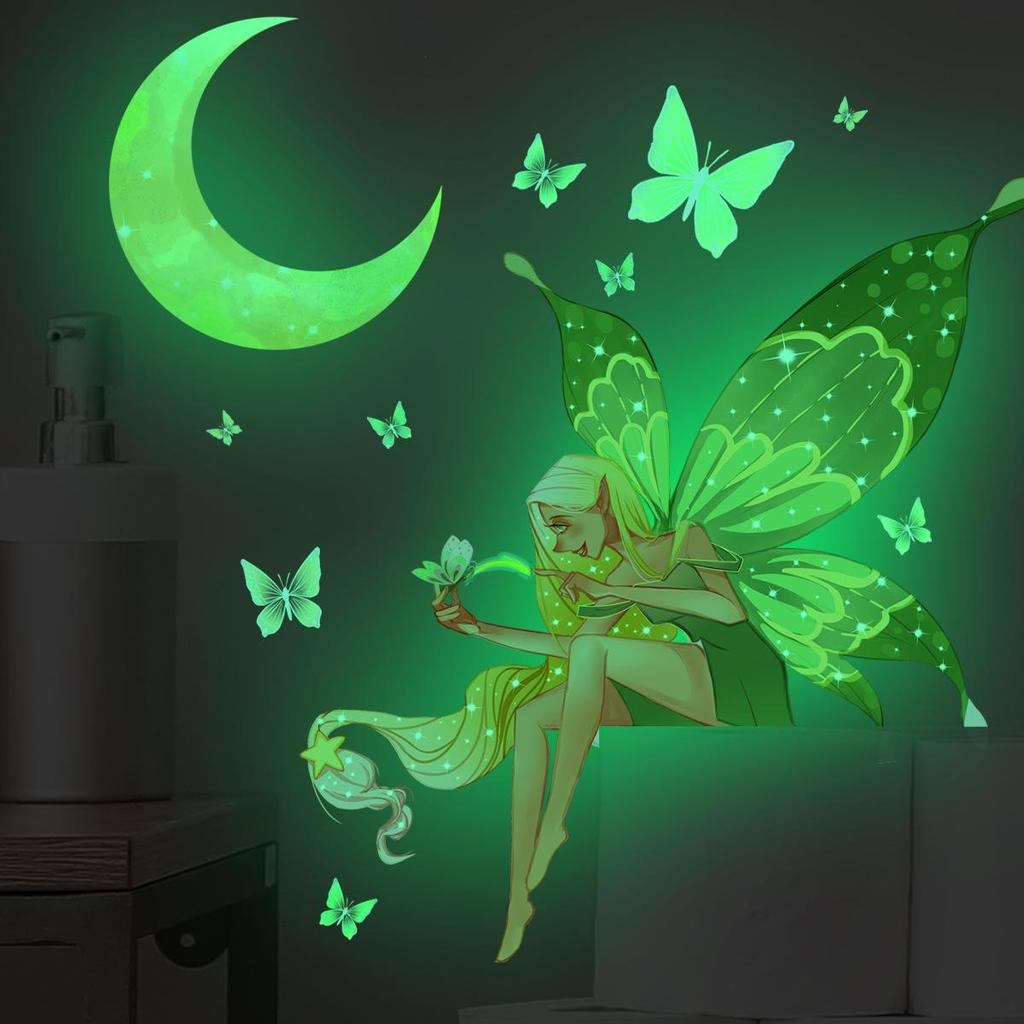 Luminous Fairy Mermaid Wall Stickers Kids Bedroom Home Decor Glow In The Dark Fairy Butterfly Decal Stickers Switch Wallpaper