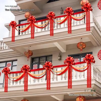 Rustic Balcony & Courtyard Wedding Decor Set with Balloons & Banners for Bride’s Villa
