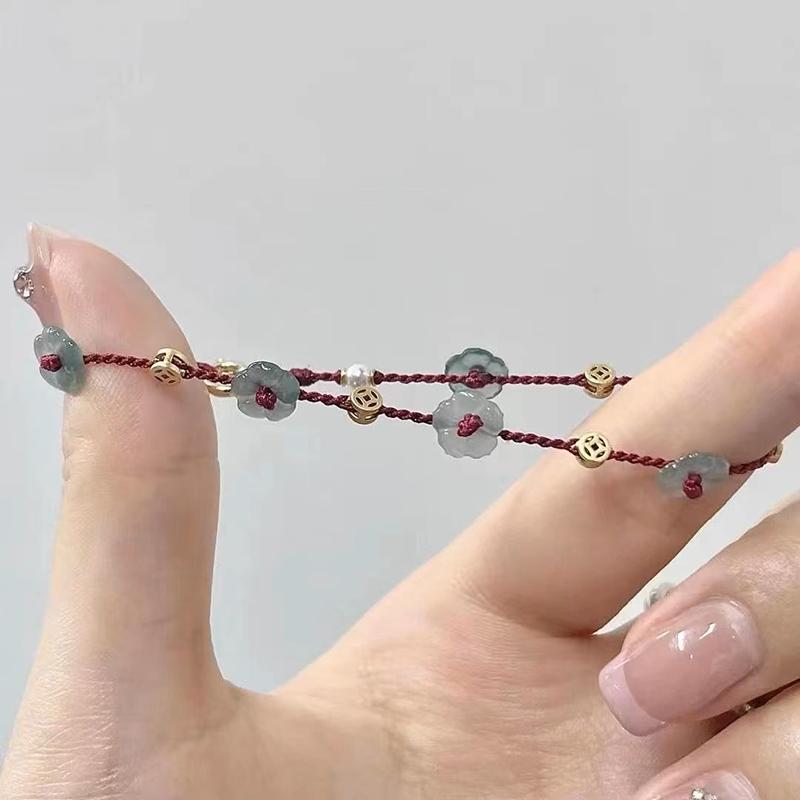 Chinese Style Simple Line Lucky Amulet Bracelet Flower Beaded Bracelet For Women Handmade Rope Bracelet Jewelry