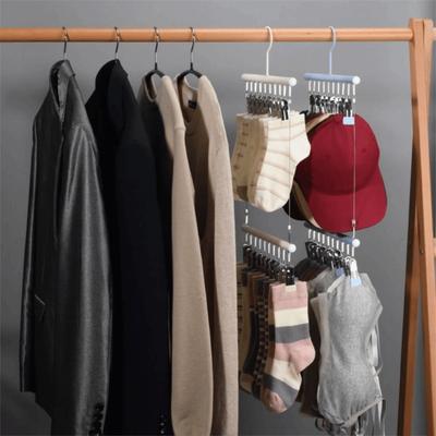 Thicken Double-layer Clothes Drying Rack Windproof Space Saving Drying Clips with Hooks Rust Proof Hats Hanger Balcony Storage
