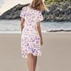 Women's Casual Fashion Flower Print Dress V Neck Short Sleeve Short Skirt