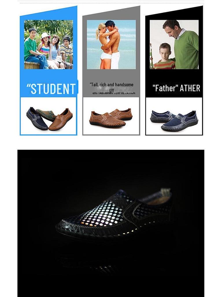 Men's Large Size Summer Breathable Mesh Shoes - Genuine Leather Crocodile Pattern