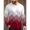 Autumn and Winter Men's Striped Geometric 3D Printed Crew Neck Long Sleeve T-Shirt