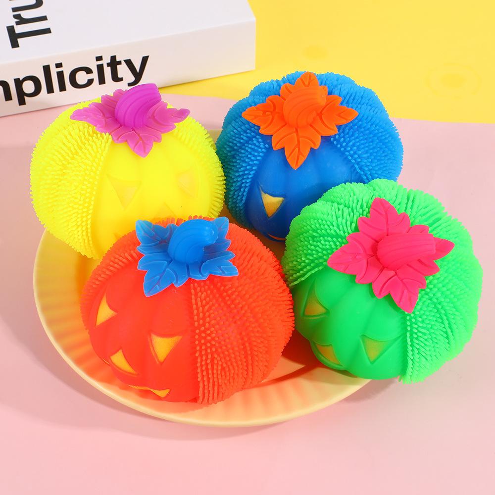 Halloween Toys - Squeezable Happy Glowing Fuzzy Pumpkin Ghost Glowing Toy Stress-relieving Squeeze Toy