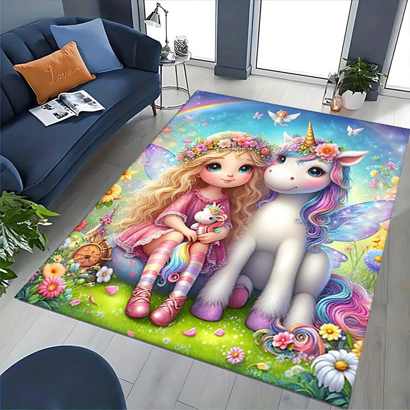 1pc Anime Unicorn and Fairy Chair Mat - Office Desk Pad with Fantasy Floral Design, Non-Slip Rug for Home Decor, Suitable for All Seasons, Perfect Gif