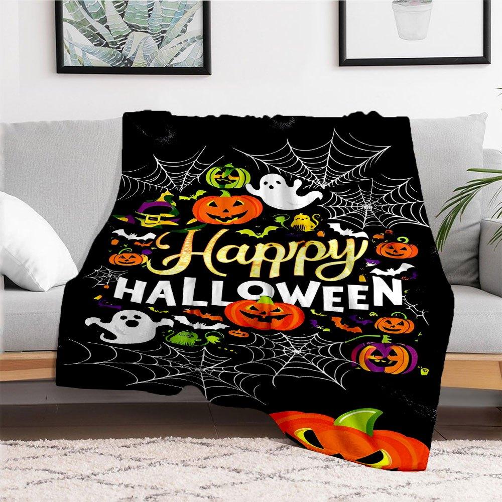 Halloween Party Decorations Happy Halloween PosterBlanket Flannel Throw Blanket for Sofa, Bed, Travel, Camping, Office