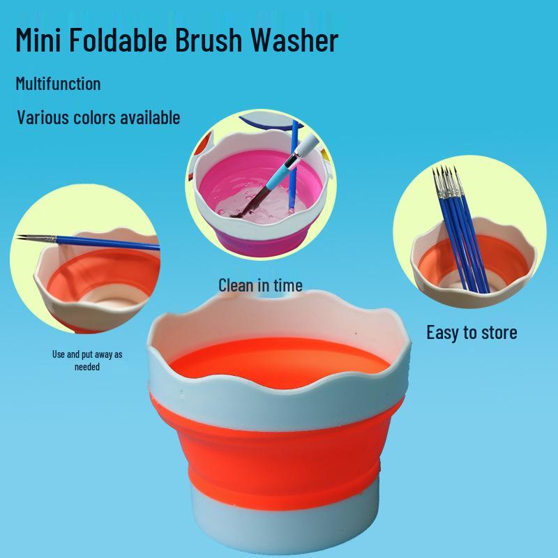 Foldable Silicone Brush Holder: Retractable, Portable, Multifunctional Bucket for Kids - Compact Art Wash Station.