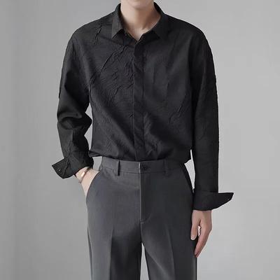 Solid Color Buttoned Long-sleeved Lapel Cardigan Shirt for Men Loose Casual Handsome Korean Style Top