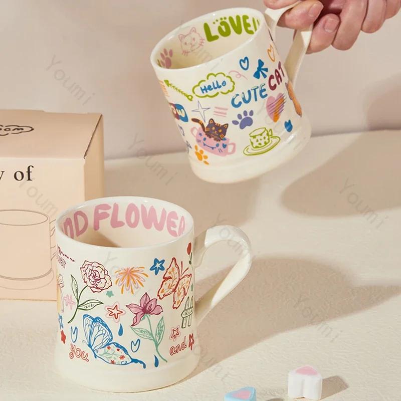 Kreativní roztomilý kreslený graffiti hrnek Domácí snídaně Keramický hrnek na mléko Odpolední čaj Kancelářské šálky na kávu Vynikající čajová souprava Dárky