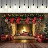 Christmas Fireplace Scene Background 180x10cm Polyester Backcloth For Xmas Photography Home 2025 Party Decorations Banners