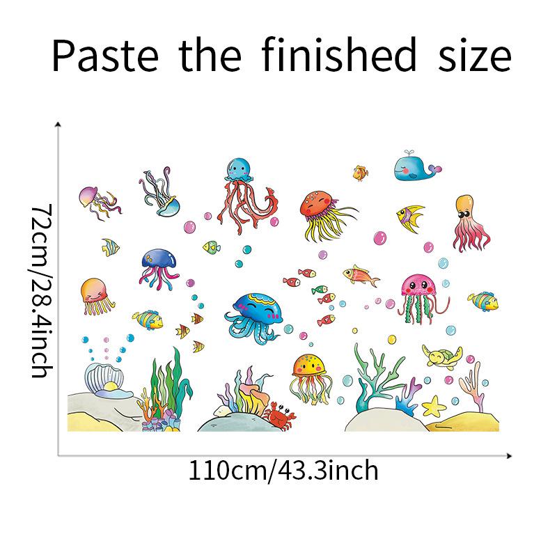 Cartoon Jellyfish Paradise Wall Sticker Self-Adhesive Removable for Kids Room Bathroom Home Decor