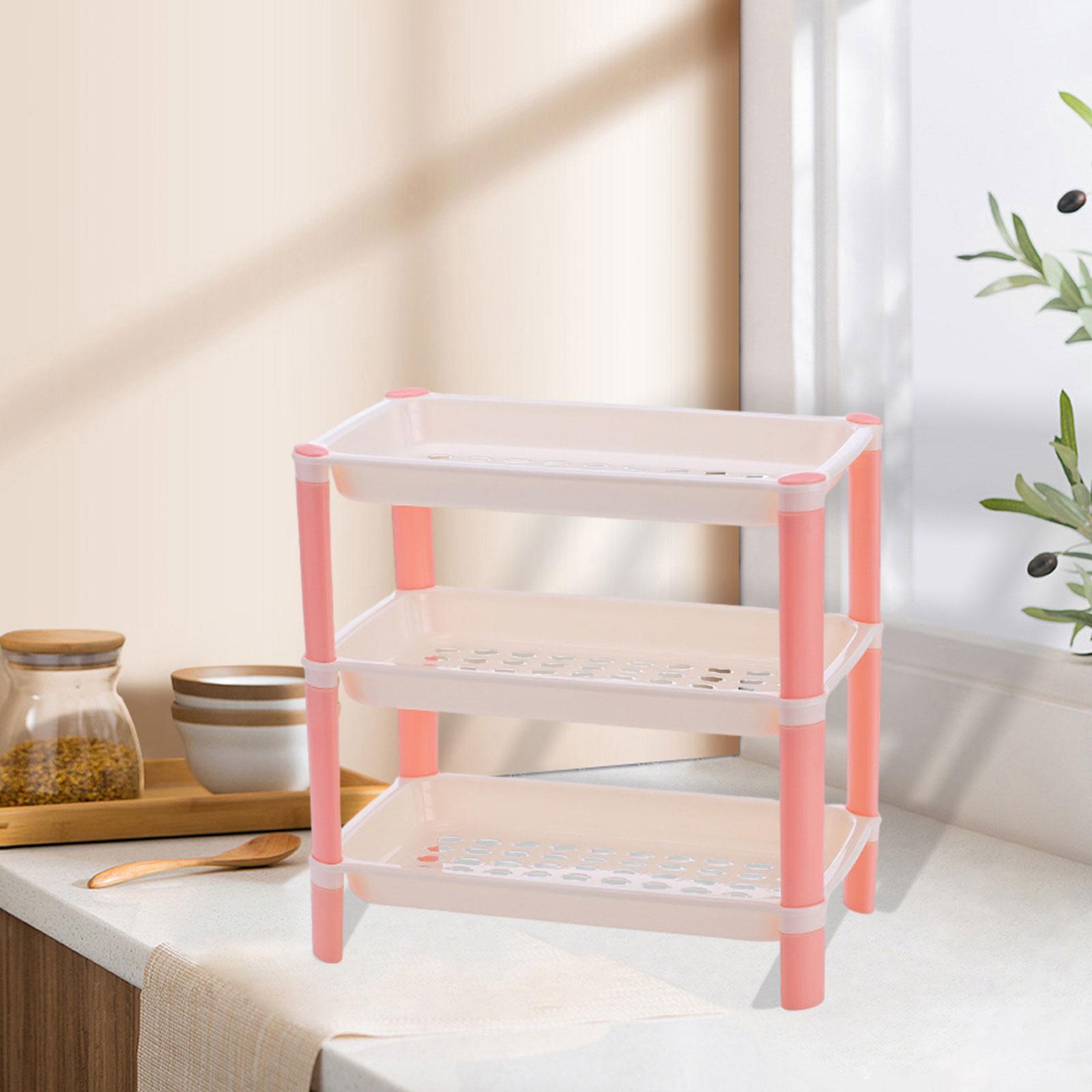 Настольная полка для хранения Настольная полка-витрина Большая вместимость Полка для специй Настольная книжная полка Домашний органайзер для гостиной розовый
