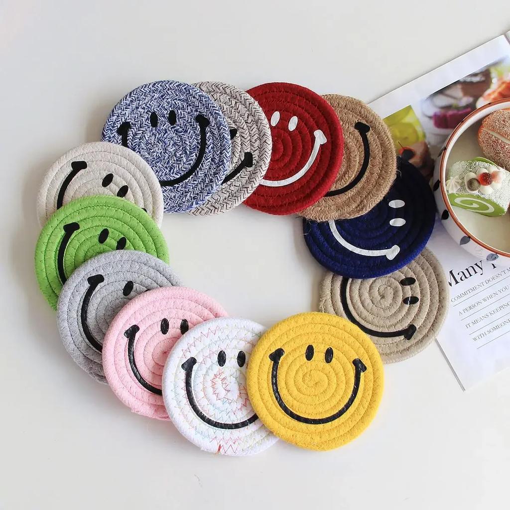 Smile Face Cup Coaster Coffee Drinks Table Mat Protective Placemat Cup Holder Heat Insulation Pad Kitchen Accessories Home Decor