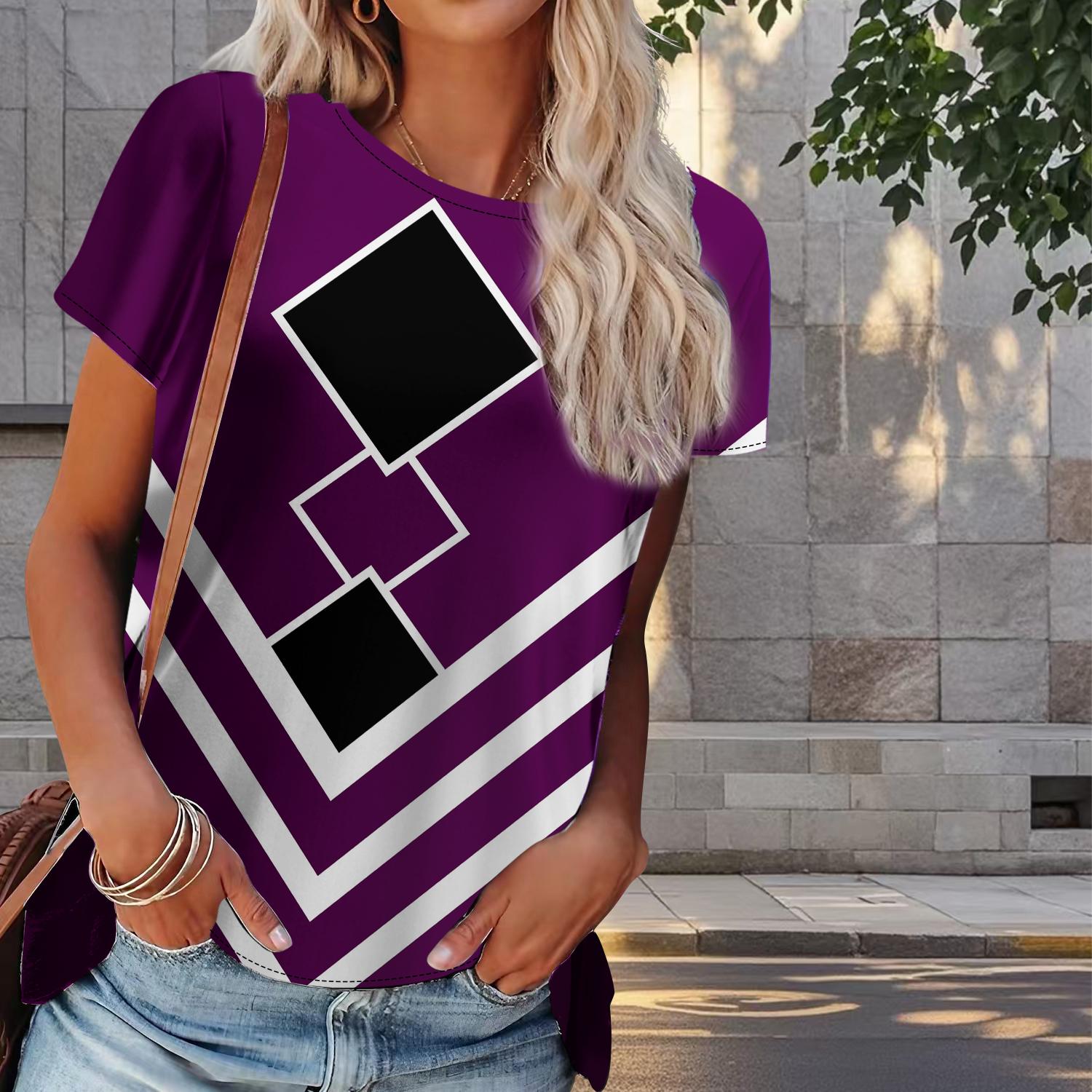 

Женская летняя футболка с ретро-принтом, модные футболки с коротким рукавом, повседневные топы с принтом M розовый