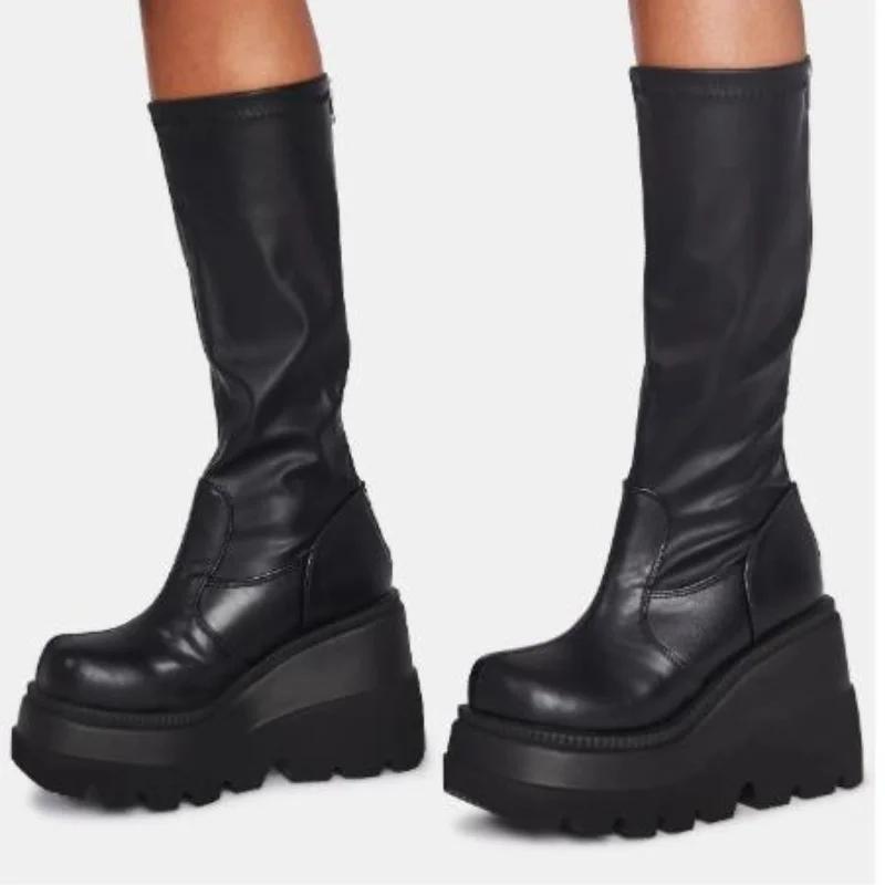 Luxusmarke Herbst Damenstiefel Dicksohlen Damenstiefel Modetrend Dicksohlenschuhe Damen Reißverschluss Damenschuhe Botas