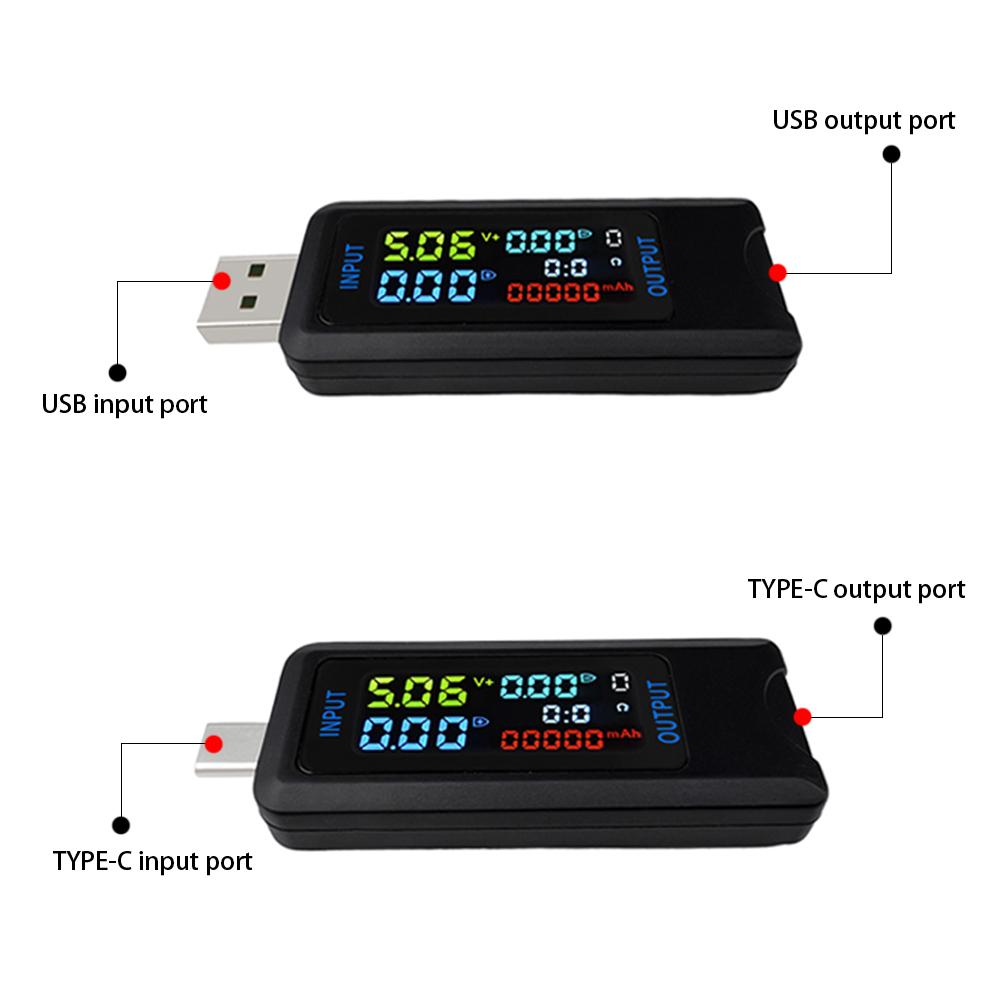 USB Type-C Tester Current Voltage Indicator Electric Ammeter Power Meter Charge DC Digital Multimeter Voltmeter Wattmeter