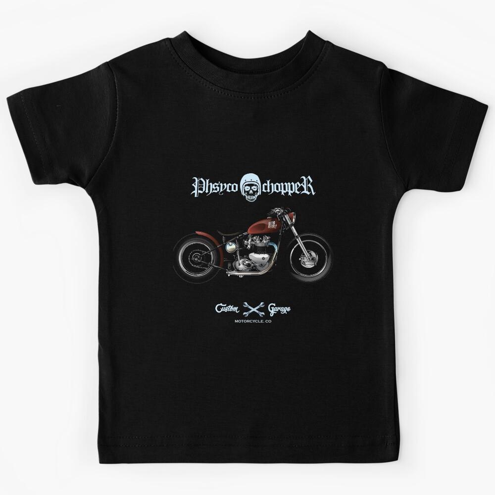 Motorcycle clothing, psycho chopper custom garage. Kids T-Shirt 130