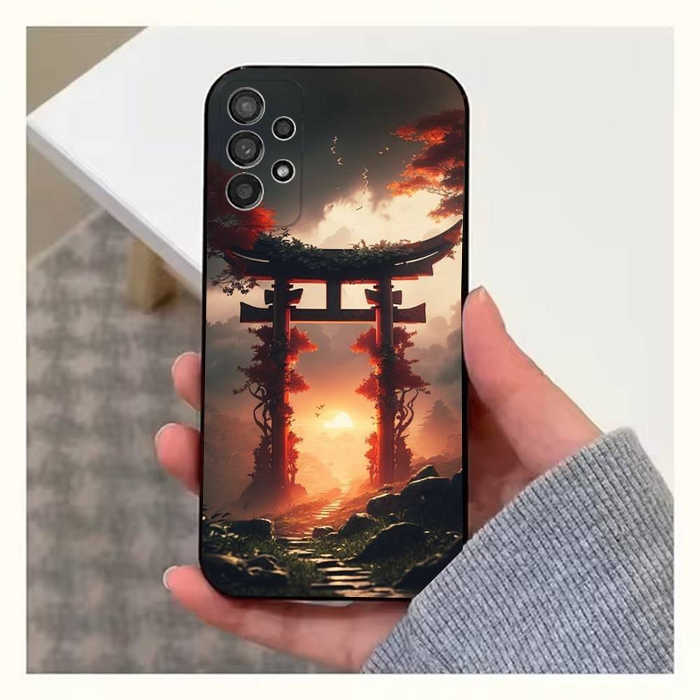 Konststil Japanskt Telefonfodral För Samsung S22,S21,S20,S10,S9,S25,S24,S23,Ultra,FE,Plus,Lite,Mjuk Silikon Svart
