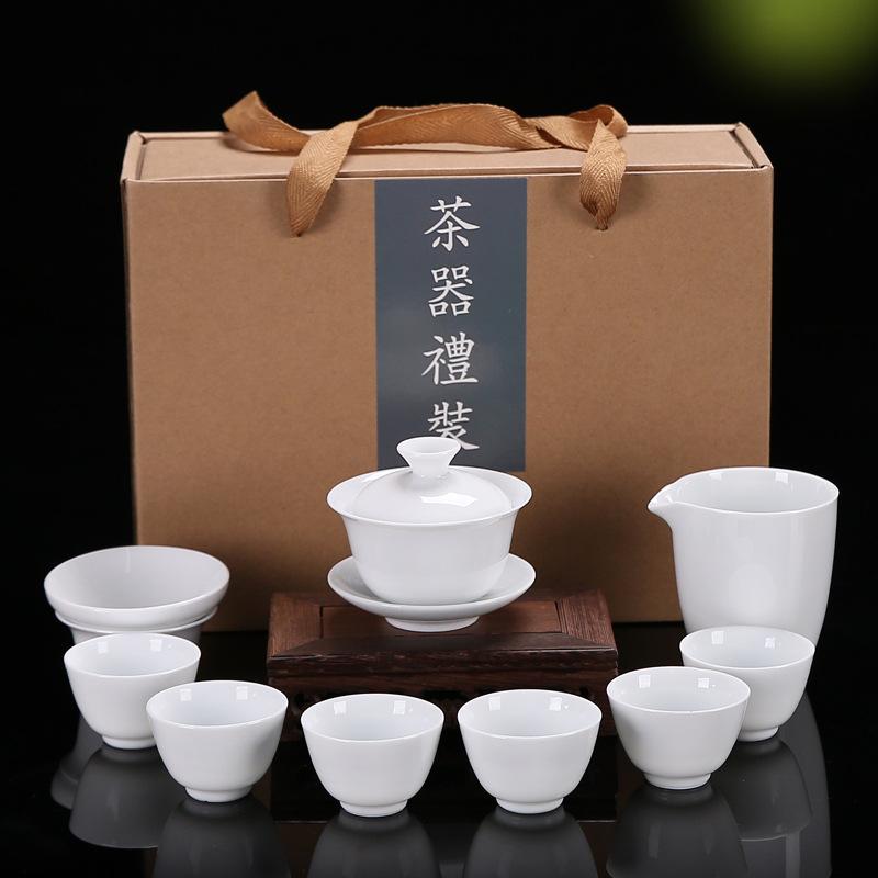 Kung Fu čajová souprava keramický čajový šálek bílý porcelán celá sada modrobílý čajový šálek víčko miska čajová souprava