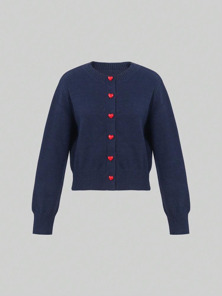 2025 Women's Heart Button Knit Top - Casual Autumn/Winter Outerwear