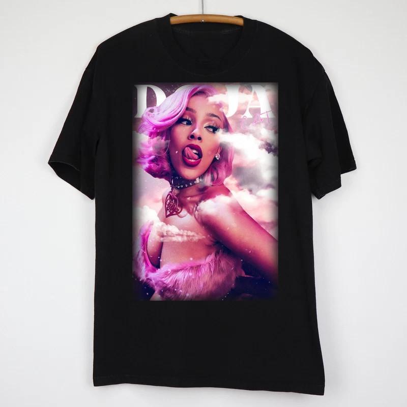 Doja Cat  Pink Clouds Black Cotton  Full Size S-5XL Unisex T-Shirt XXXXL
