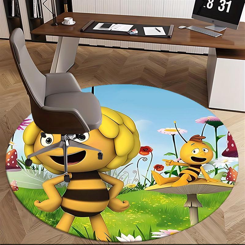 Bee,Cartoon Chair mat Round Rug Office carpet, Machine Washable, Non slip, Suitable for Living Rooms, Bedrooms