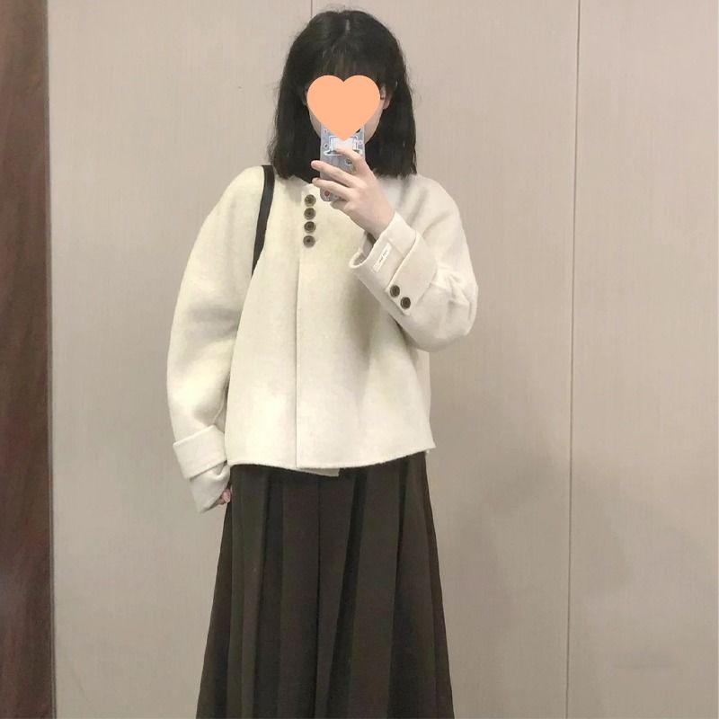 

Design-Sense Off-White Petite Wool Coat - Women s Spring/Autumn Korean Style, Loose Fit, Slimming Short S