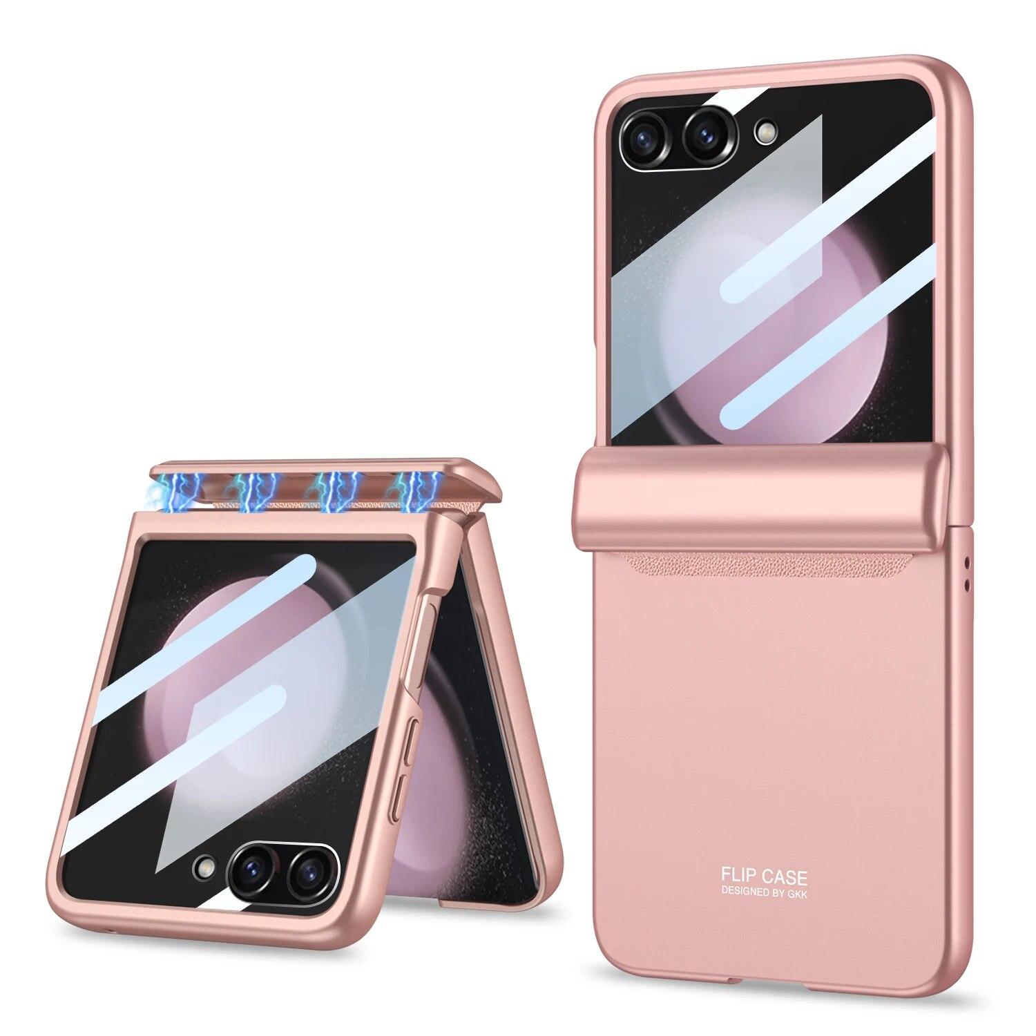 

Гальванический чехол для телефона с большим окном для Samsung Galaxy Z Flip 5 5G, защита от падения, противоударный защитный чехол Galaxy Z Flip5 розовый