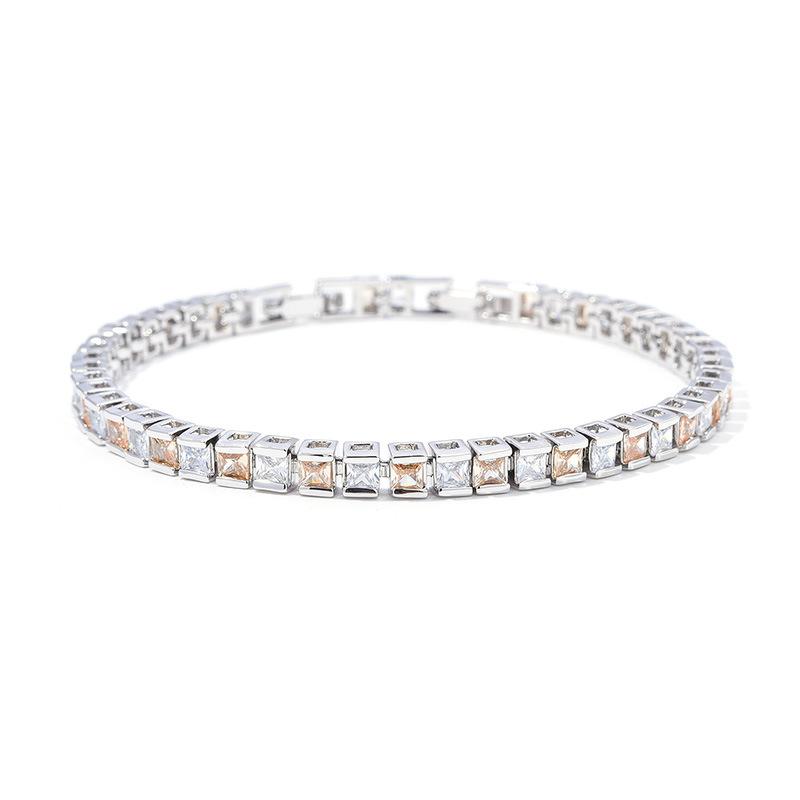 Prinzessin Fang Farbverlauf Edelstein Regenbogen Voll Diamant Kette Platiniert Platinfarbe Saphir Zirkon Temperament Armband Damen