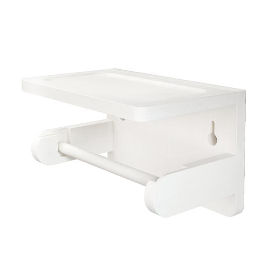 Держатель для бумажных полотенец с увеличенным бамбуковым столиком для хранения, слотом для телефона, съемной штангой, двойной установкой, органайзер для ванной комнаты и кухни белый